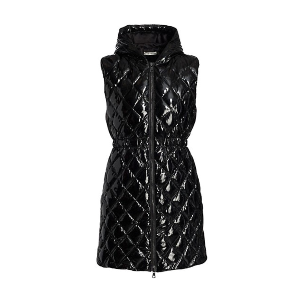 Alice + Olivia Black Puffer Vest W/ Hood